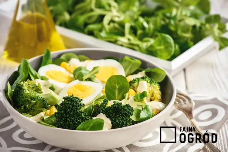 Sałatka z brokułami z jajkiem na talerzu, a także najlepsze przepisy na sałatki brokułowe
