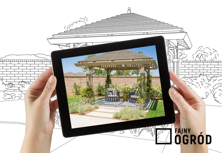 Tablet z projektem ogrodu, a także program do projektowania ogrodu