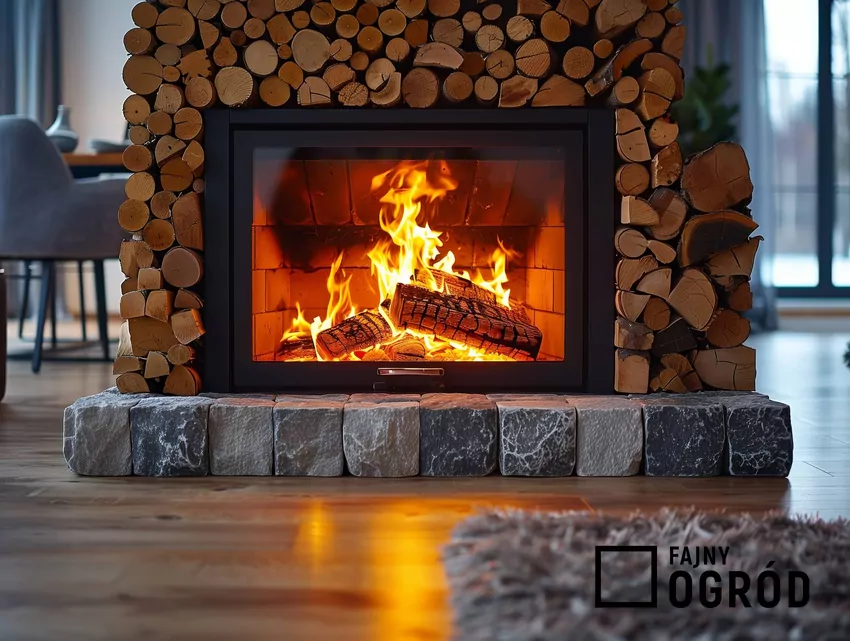 Buk spala się wolniej niż brzoza Ogień w kominku, dookoła drewno