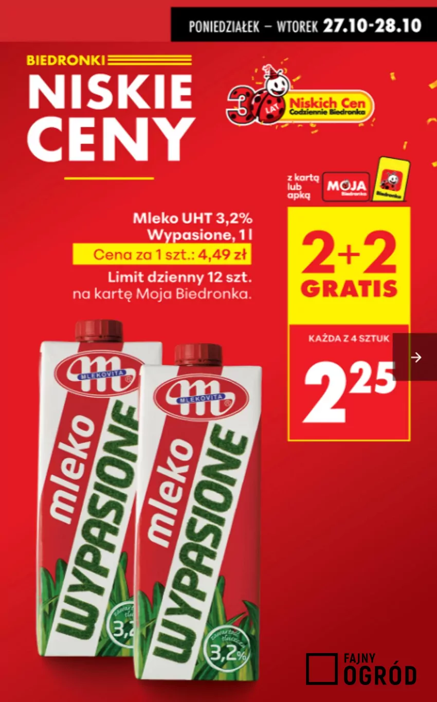 Ulubione mleko Polaków - przez 2 dni dwie sztuki gratis Gazetka Biedronki