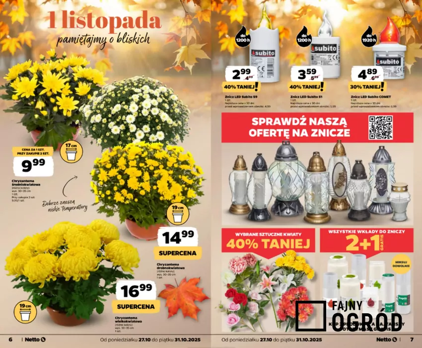 Nie zapomnij o 1 listopada! W Netto znicze, wkłady i kwiaty Netto - gazetka