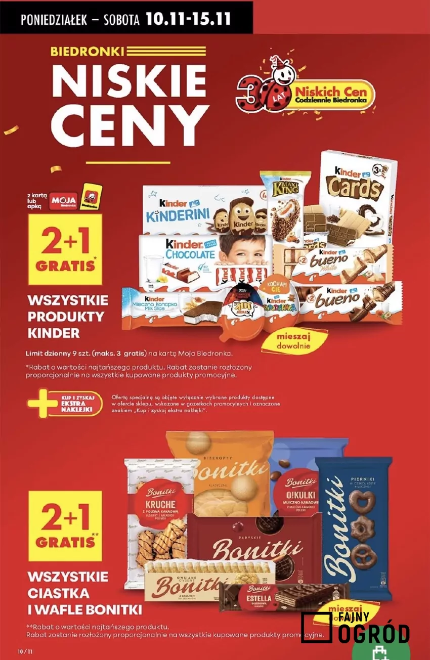 Wszystkie ciastka i wafle firmy Bonitki są w takiej samej promocji jak Kinderki Promocje w Biedronce