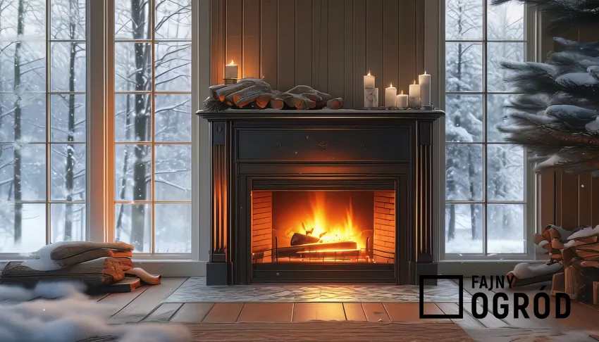 Rozpalony kominek z drewnem liściastym – grab i buk należą do najbardziej energetycznych gatunków zima, rozpalony kominek