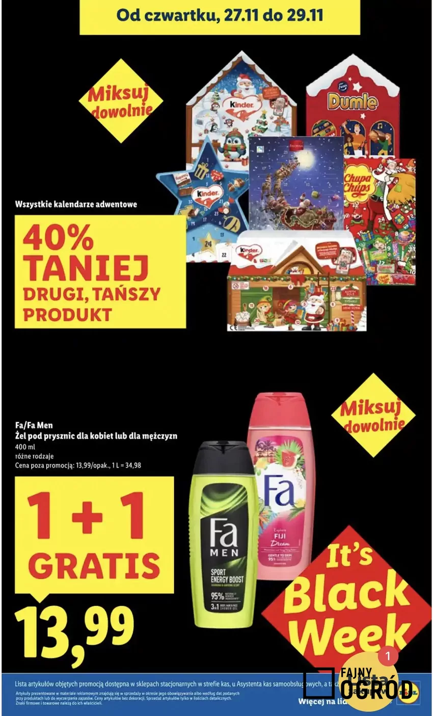 1+1 gratis: w tym samym czasie jest taka promocja na żel pod prysznic Fa Promocje w Lidlu
