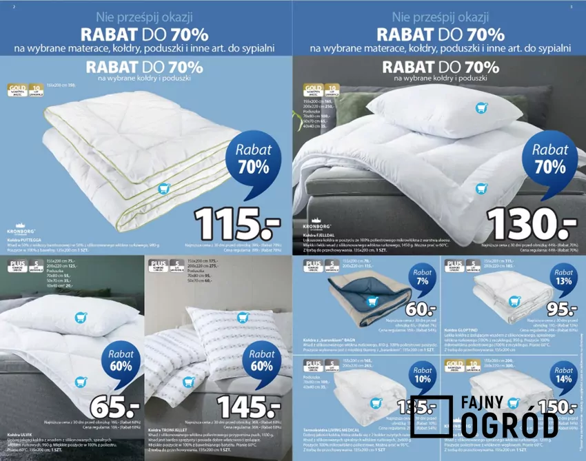 Kołdry i poduszki w obniżonych cenach Jysk - gazetka