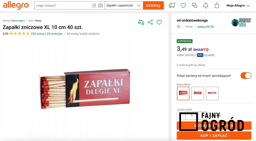 Zapałki długie na Allegro