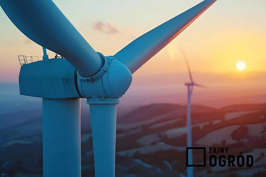 Duże turbiny wiatrowe na polu