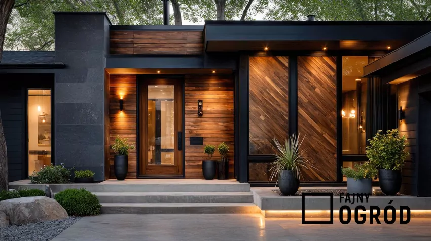 nowoczesny dom z drewnianą elewacją