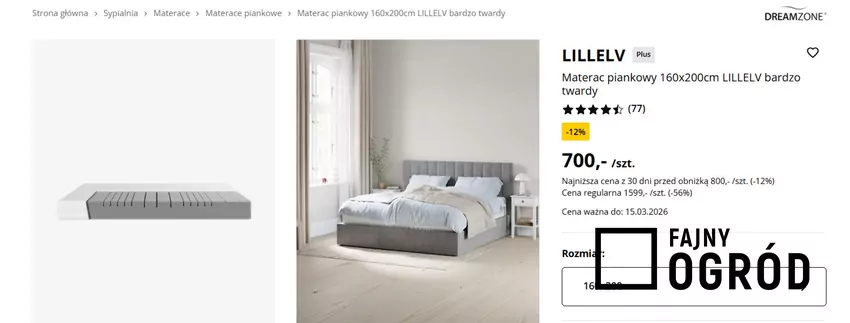 Materac piankowy 160x200cm LILLELV bardzo twardy za 700 zł Jysk - gazetka