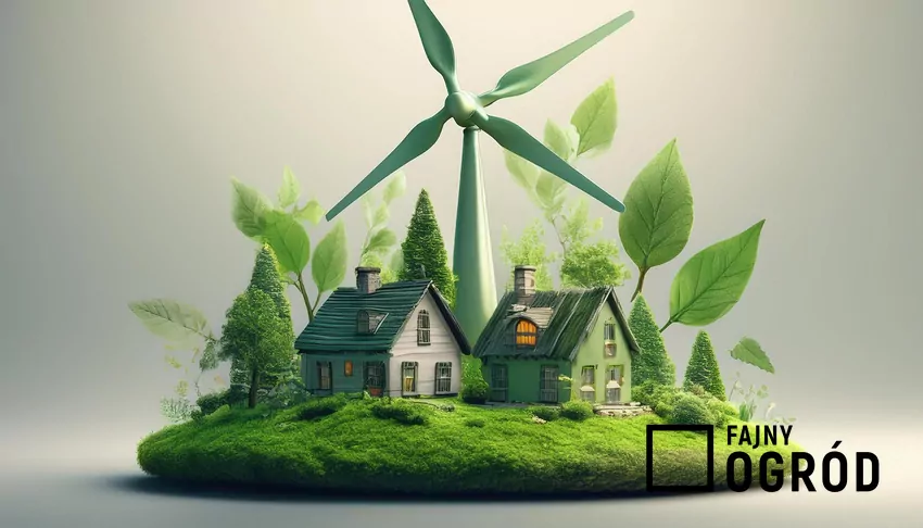 graficzna ilustracja domów i wiatraków