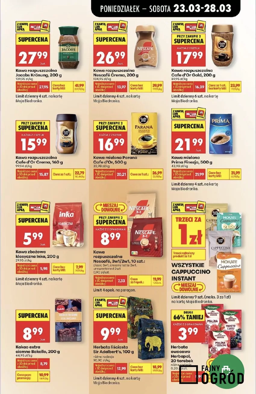 W najbliższych dniach kawa mielona Prima Finezja jest tańsza o 10 zł Promocje w Biedronce