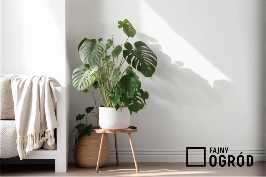 Monstera w białej doniczce w domu, a także porady, jak często podlewać monsterę krok po kroku