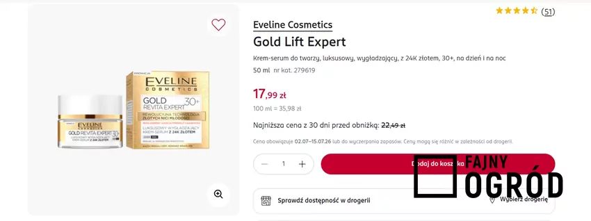 Krem-serum do twarzy z 24K złotem taniej niż zwykle Rossmann - promocja