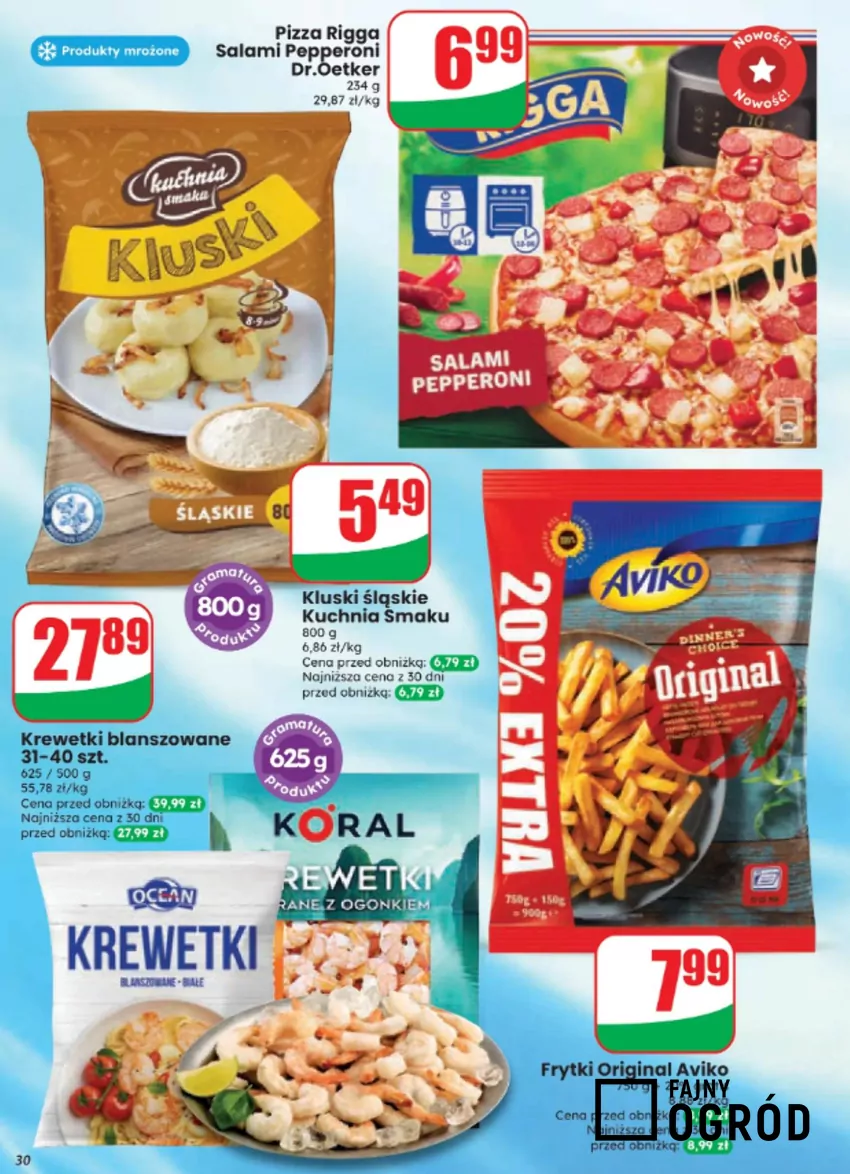 W Dino wiele przecenionych produktów, np. krewetki, kluski i pizza Dino - gazetka