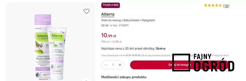 Krem do twarzy z bakuchiolem i peptydami za mniej niż 11 zł Rossmann - gazetka