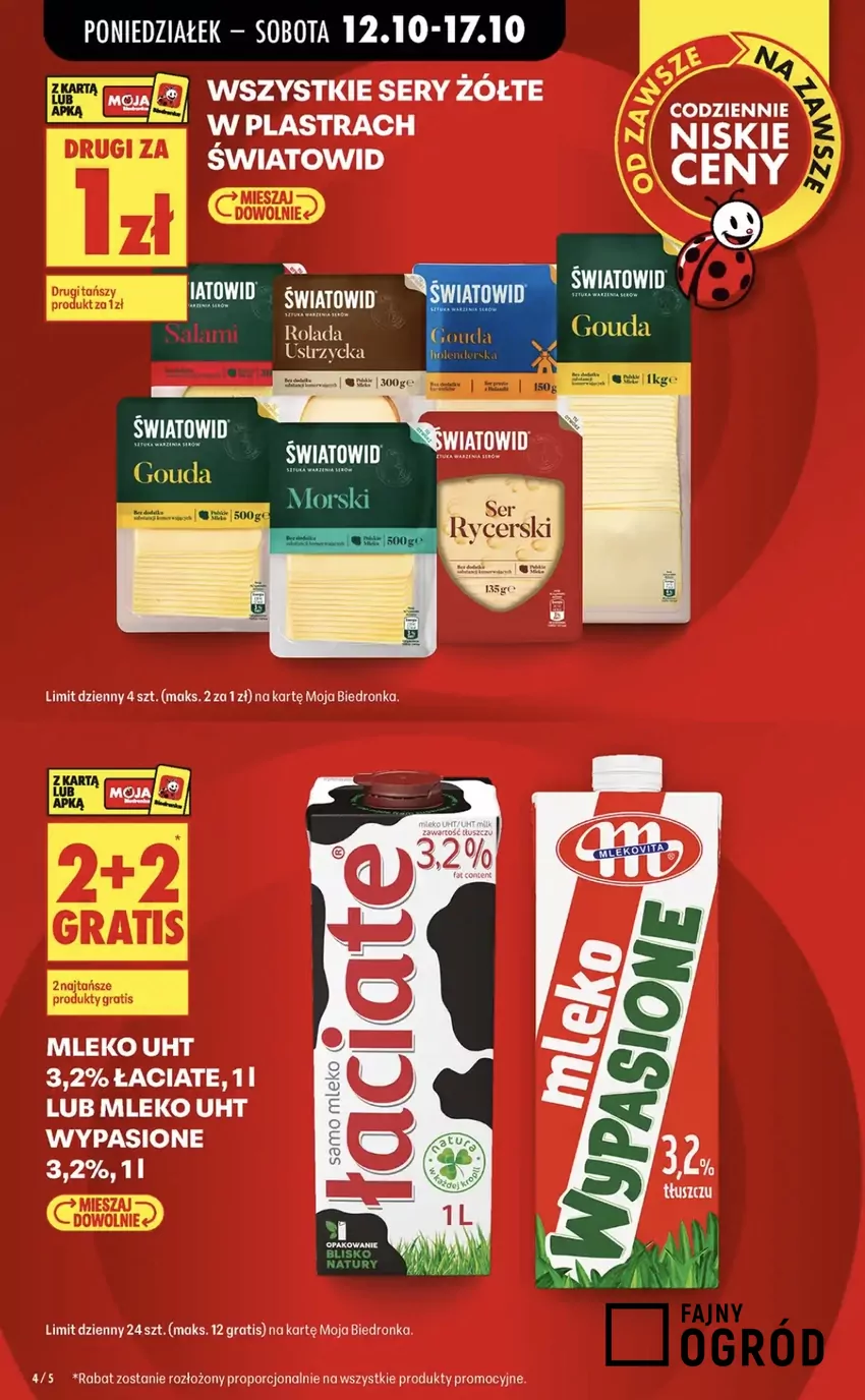 Wszystkie sery zółte w plastrach Światowid są z rabatem "drugi za 1 zł" Promocje w Biedronce